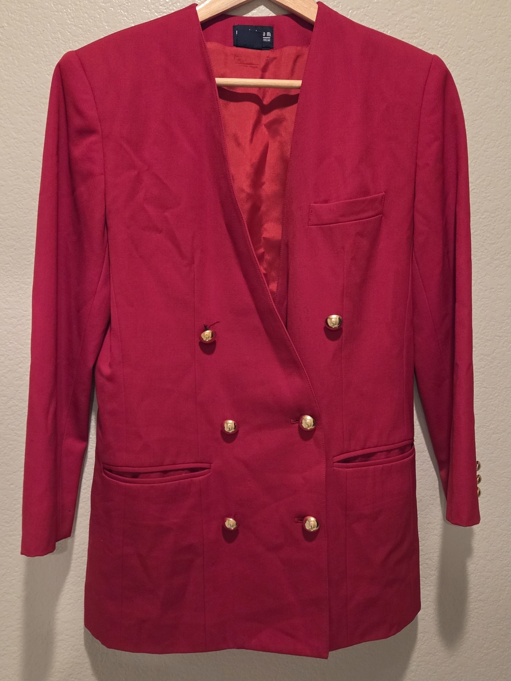 Vintage Nordstrom Individualist Red Wool Blazer Jacket 80s 90s Power Suit